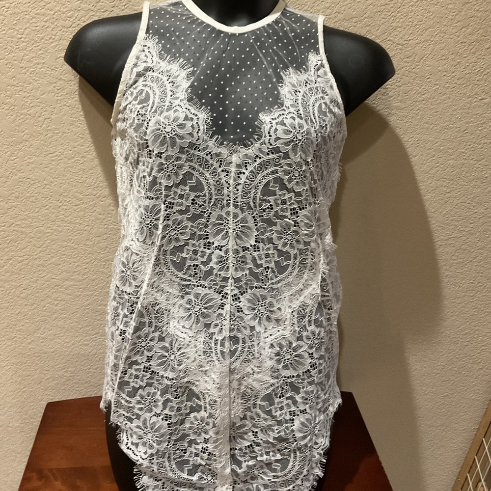 Elegant White Lace Polka Dot Slip- NWT